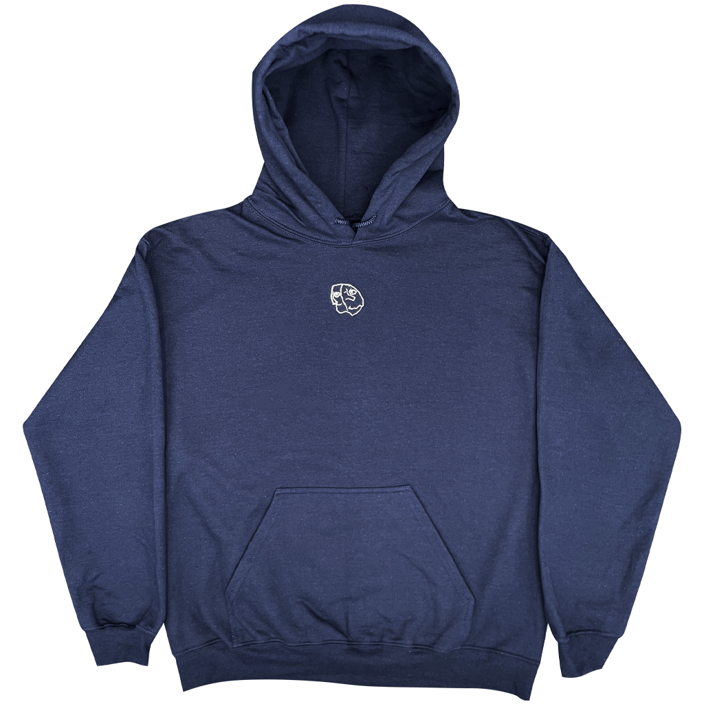 Face Embroidered Navy Hoodie