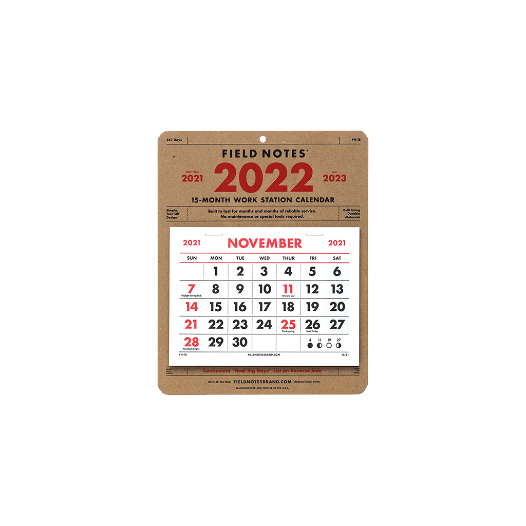 2022 15-Month Workstation Calendar