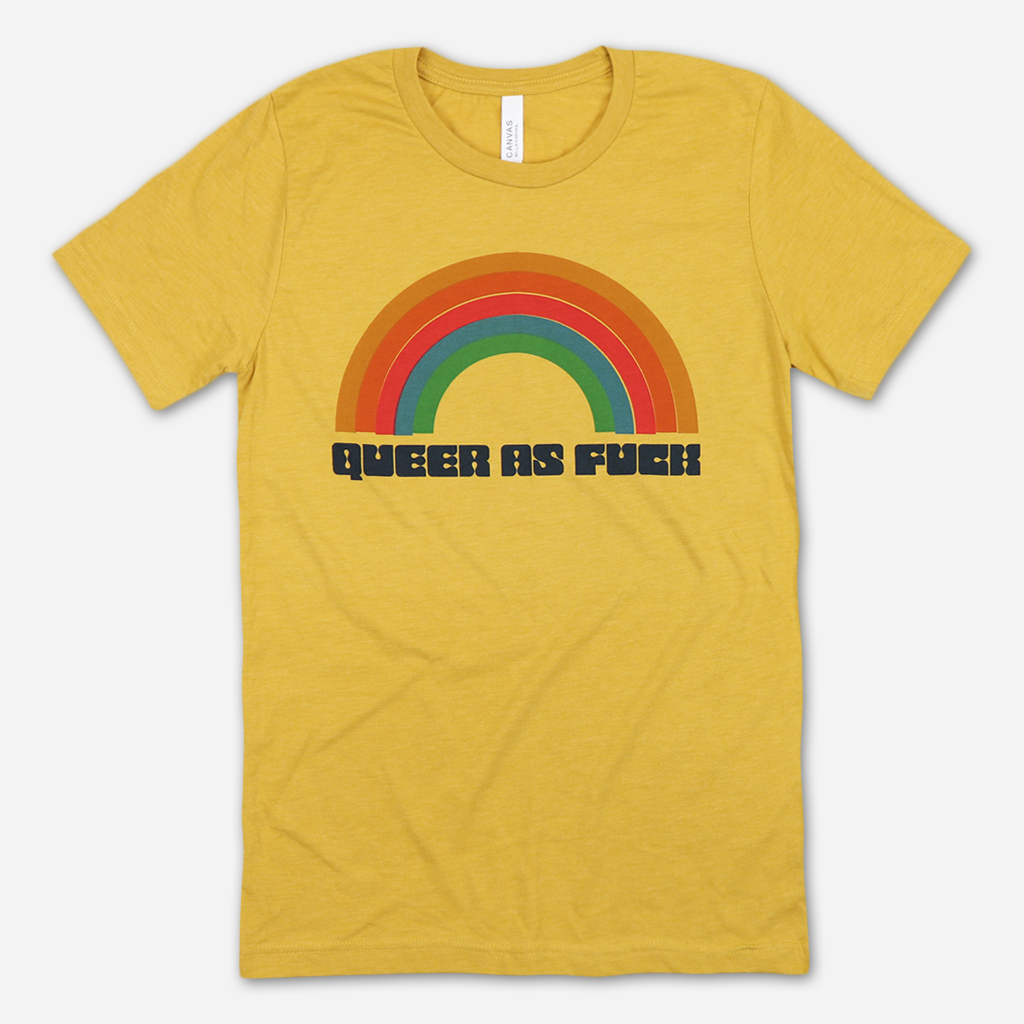 Queer as Fuck Heather Mustard Tee