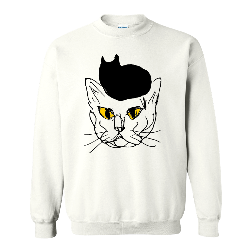Cat on Cat Eyes White Sweatshirt