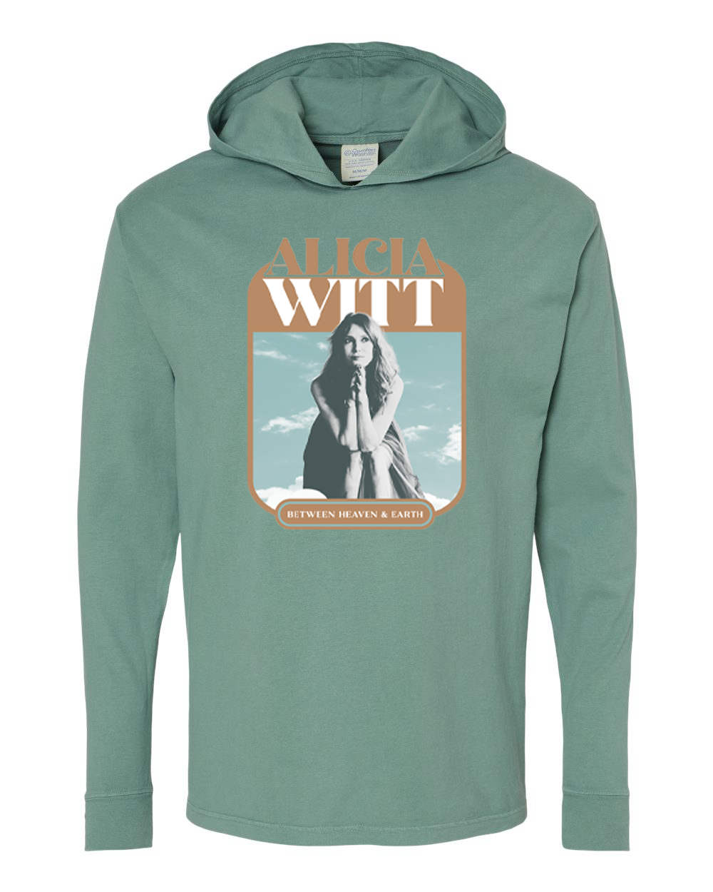 Between Heaven and Earth Cypress Green Hooded Longsleeve