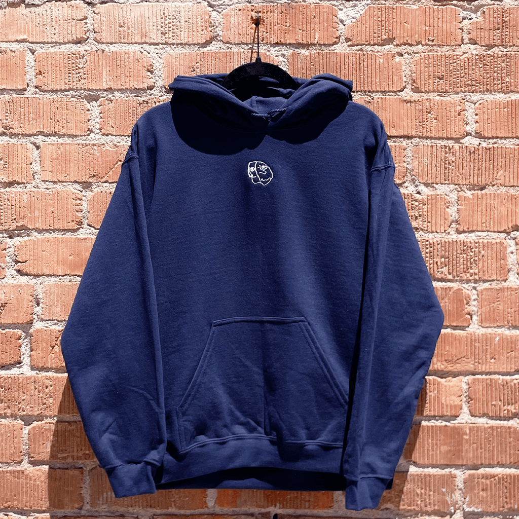 Face Embroidered Navy Hoodie