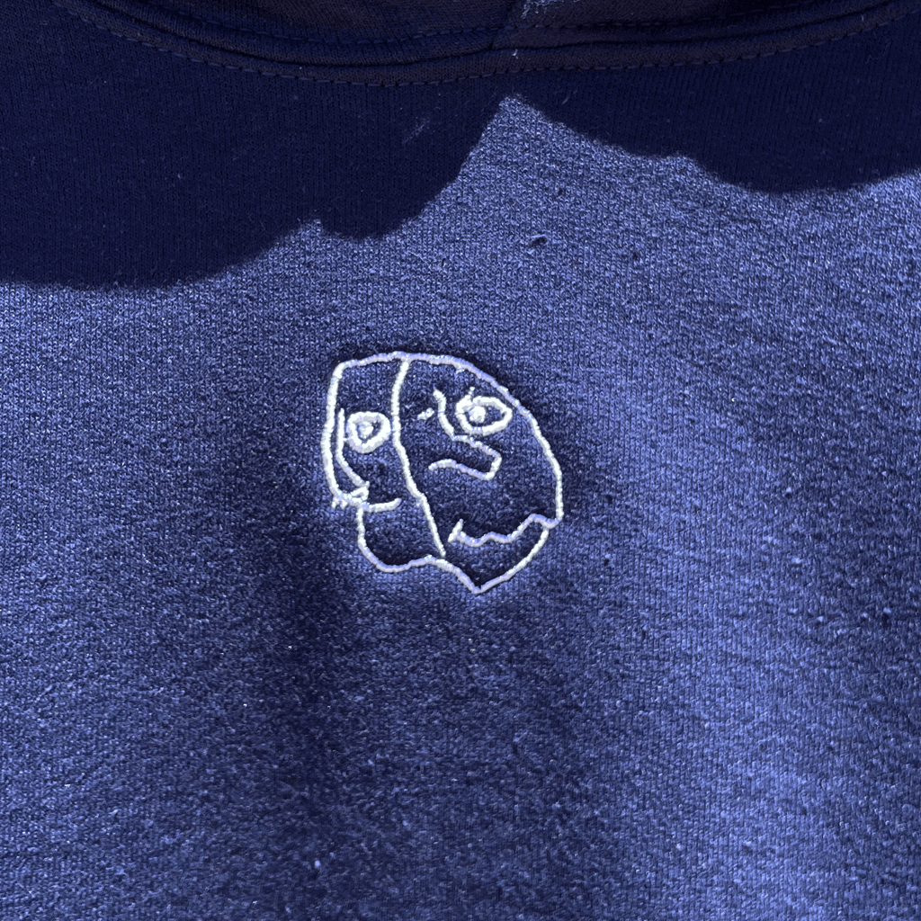 Face Embroidered Navy Hoodie