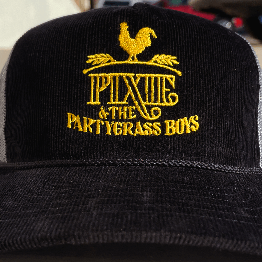 Pixie Chicken Black Corduroy Trucker Hat