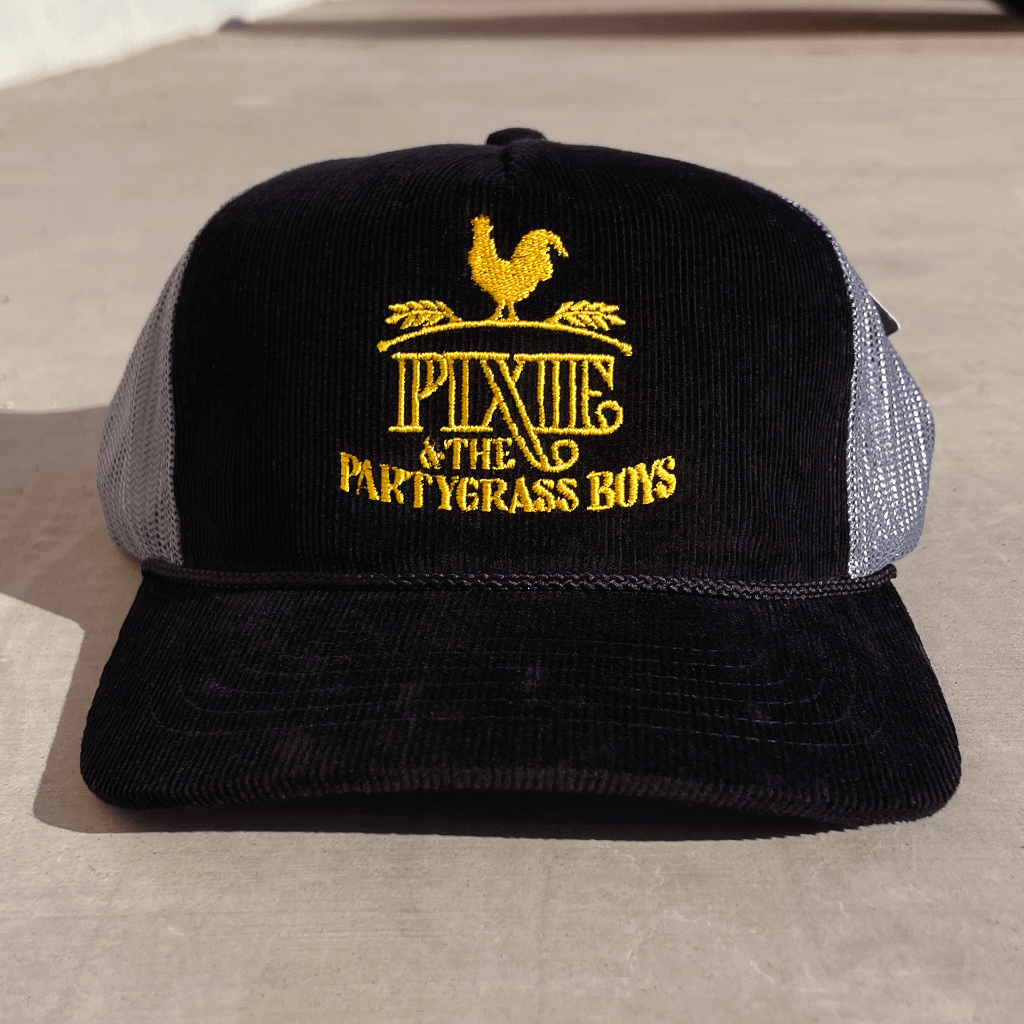 Pixie Chicken Black Corduroy Trucker Hat