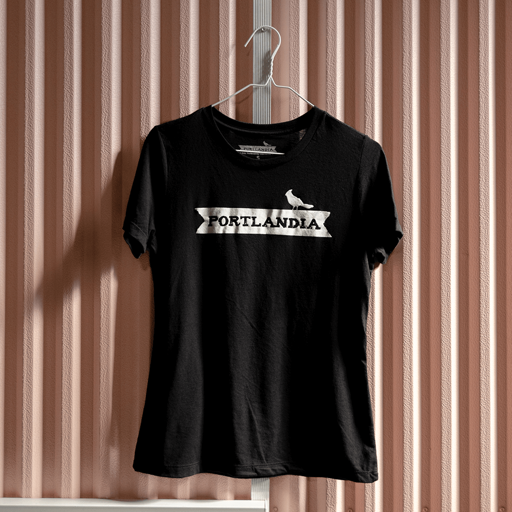 Portlandia Logo Women's Black T-Shirt (White Print)