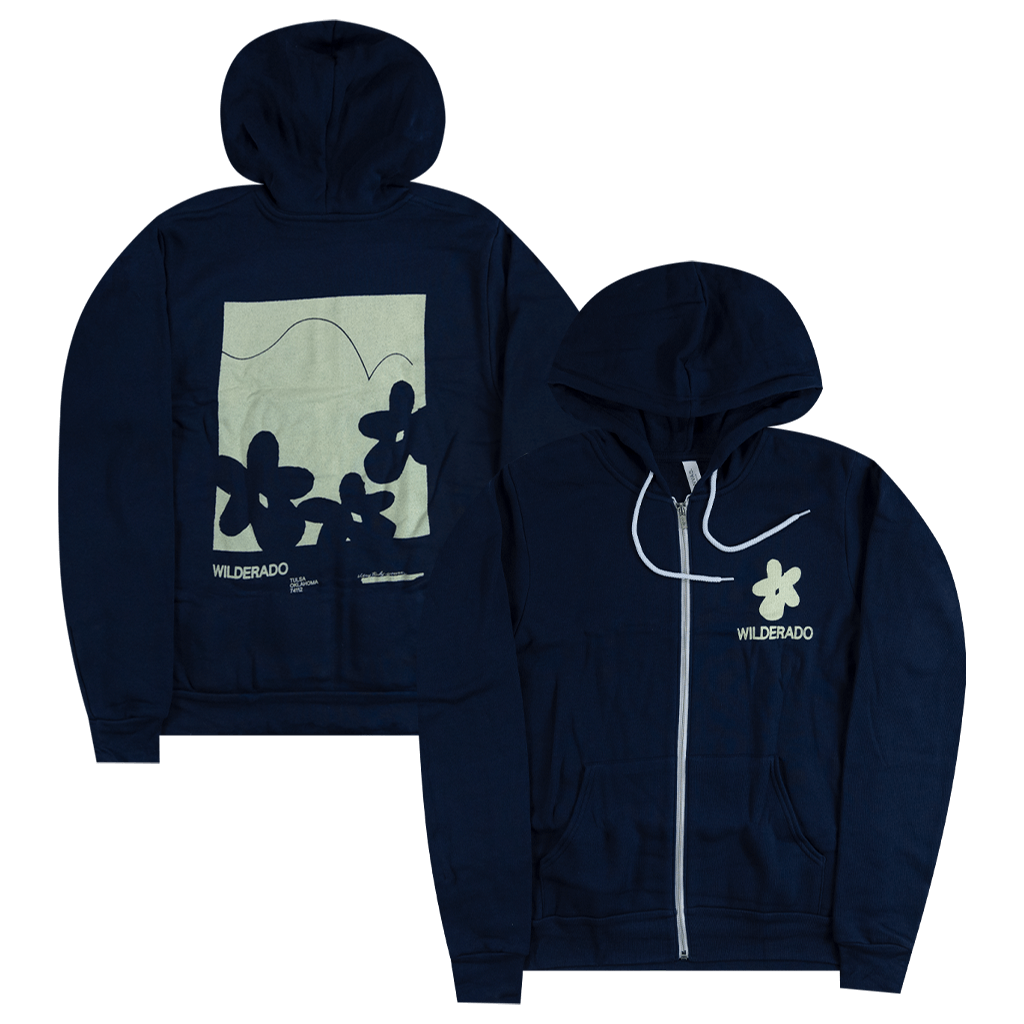 Flower Navy Zip Hoodie