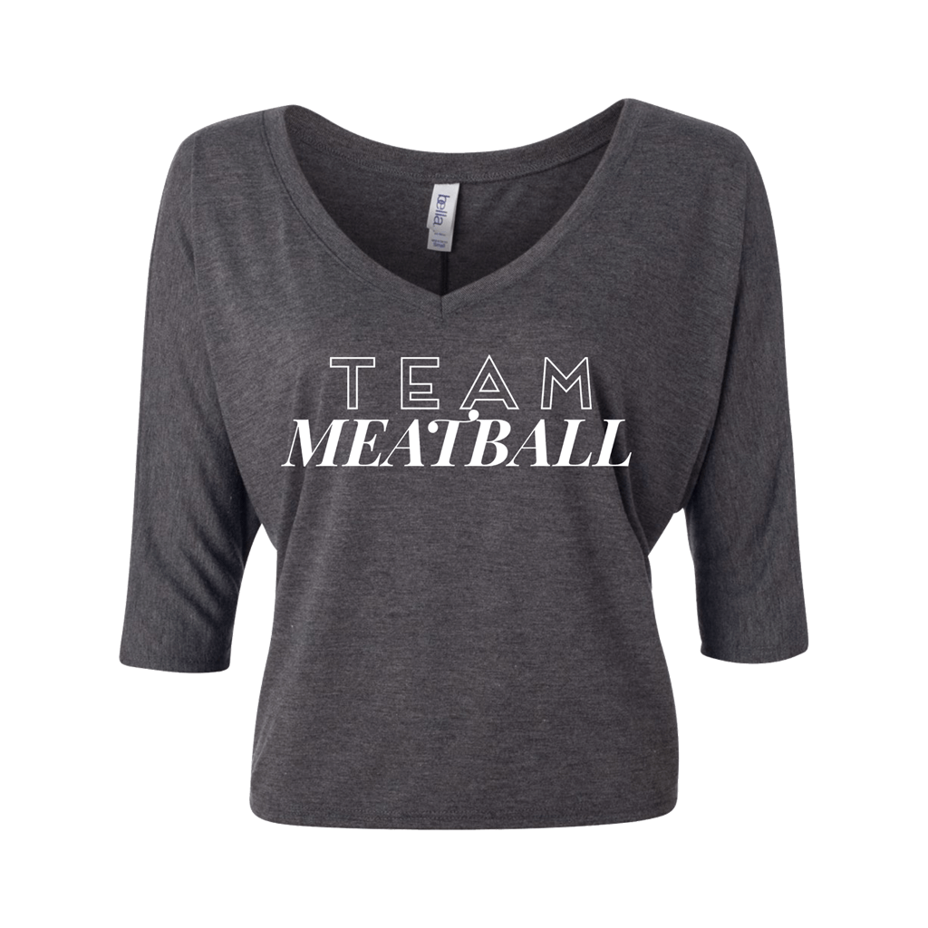 Team Meatball Flowy Boxy Half-Sleeve V-Neck Dark Heather Tee