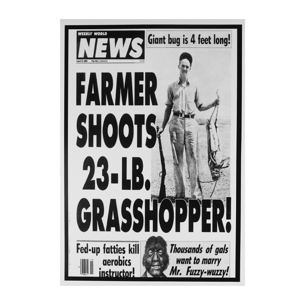 Farmer Shoots 23-LB. Grasshopper! Poster