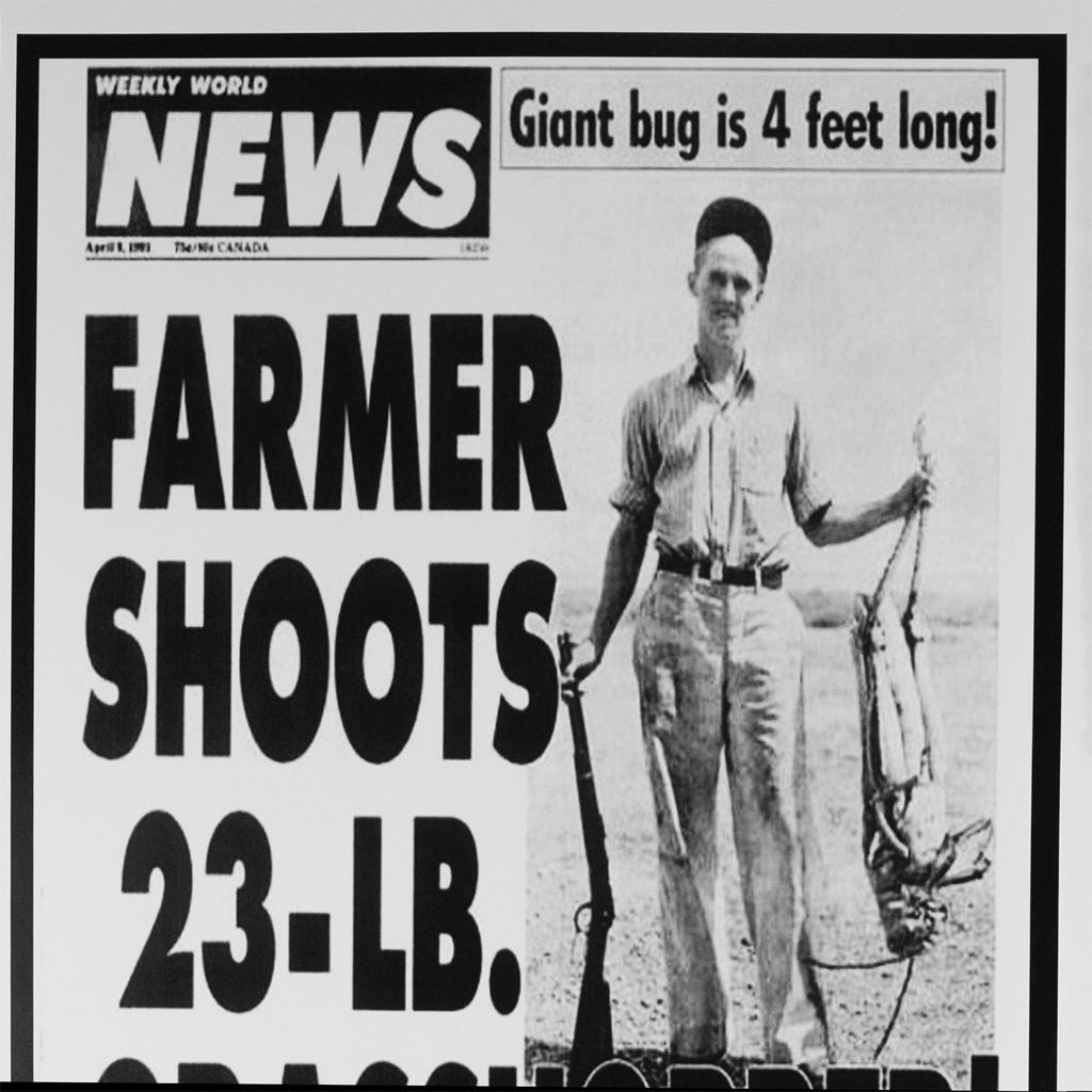 Farmer Shoots 23-LB. Grasshopper! Poster